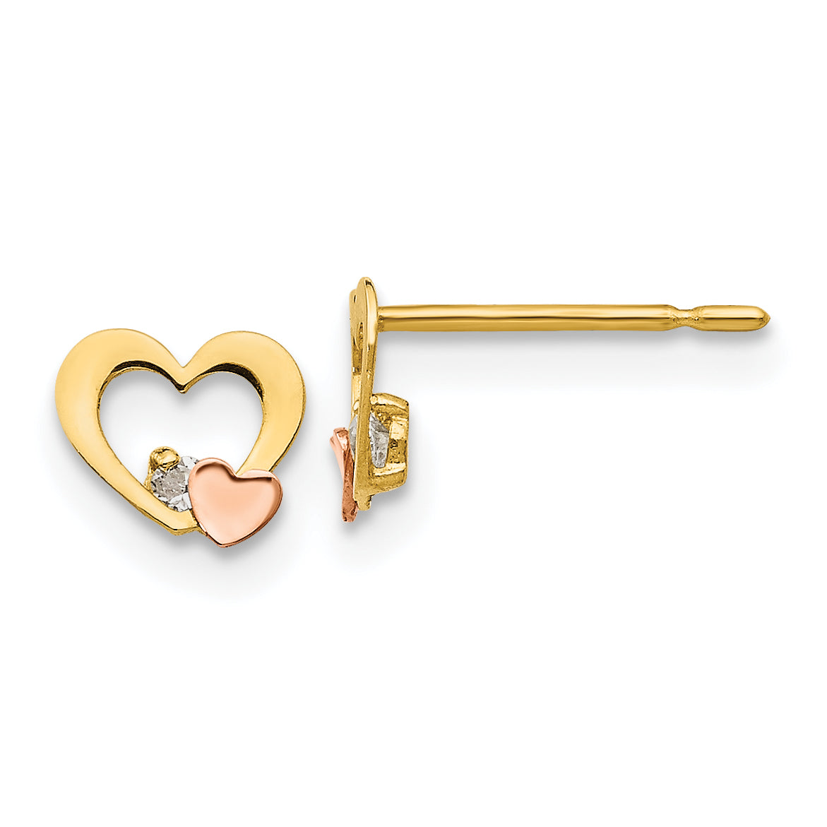 14k Yellow & Rose Gold Madi K CZ Children's Heart Post Earrings Main image