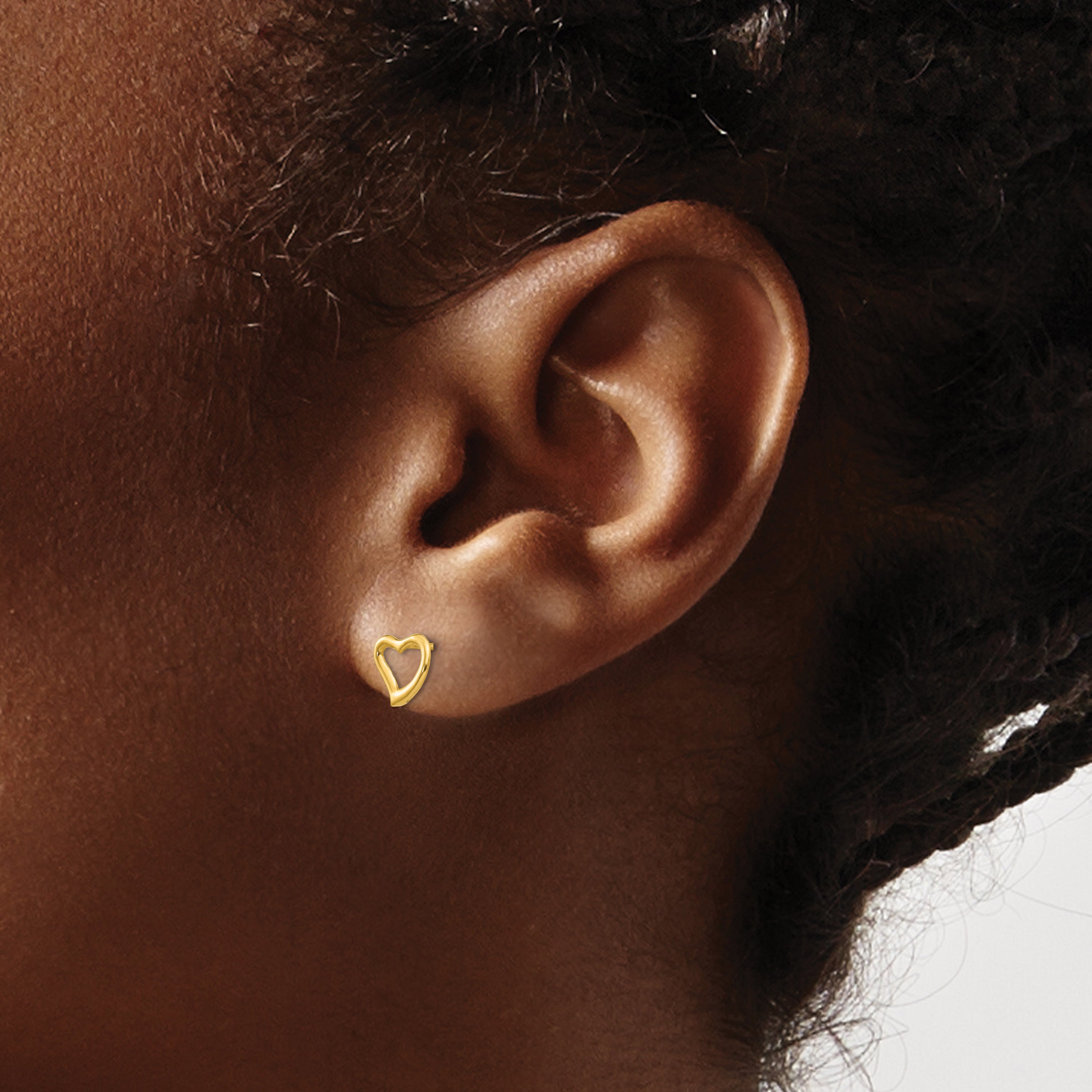 14K Gold Children's Heart Earrings with Polished Finish and Silicone Back