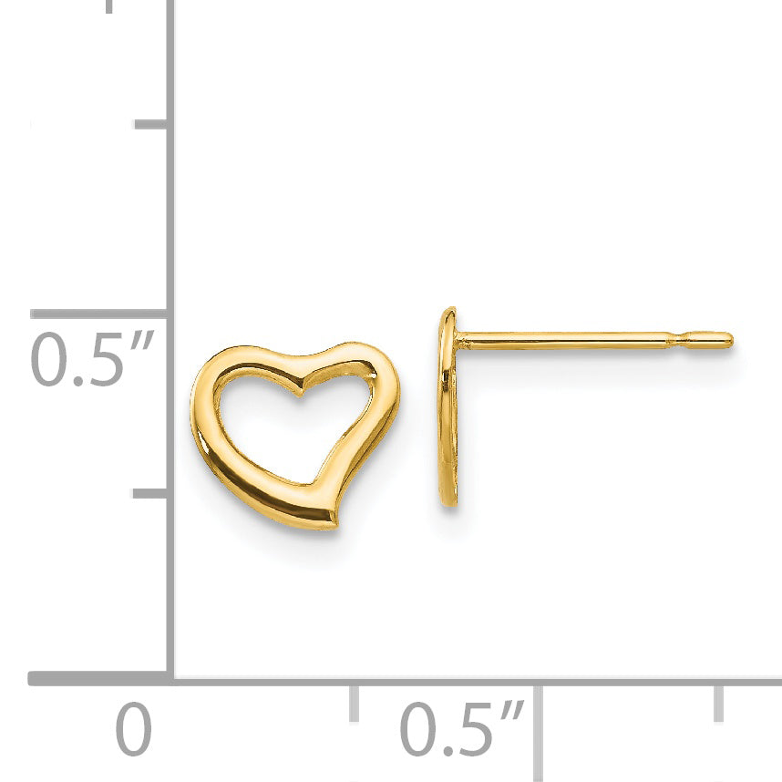 14K Gold Children's Heart Earrings with Polished Finish and Silicone Back