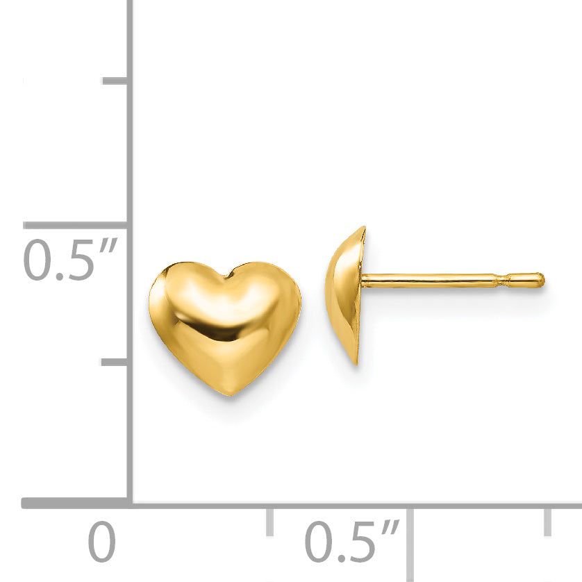14K Gold Children's Heart Earrings with Polished Finish and Nickel-Free Posts
