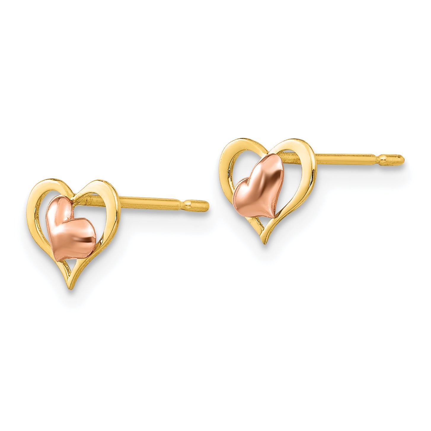 14K Yellow & Rose Gold Children's Heart Earrings, Two-Tone Polished Finish Secondary image