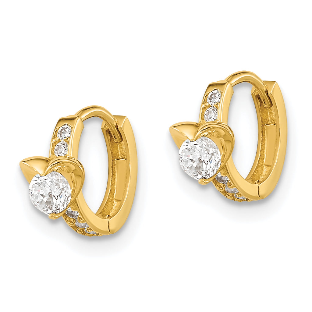 14K Gold Children's Heart Hoop Earrings with CZ Stones Nickel Free