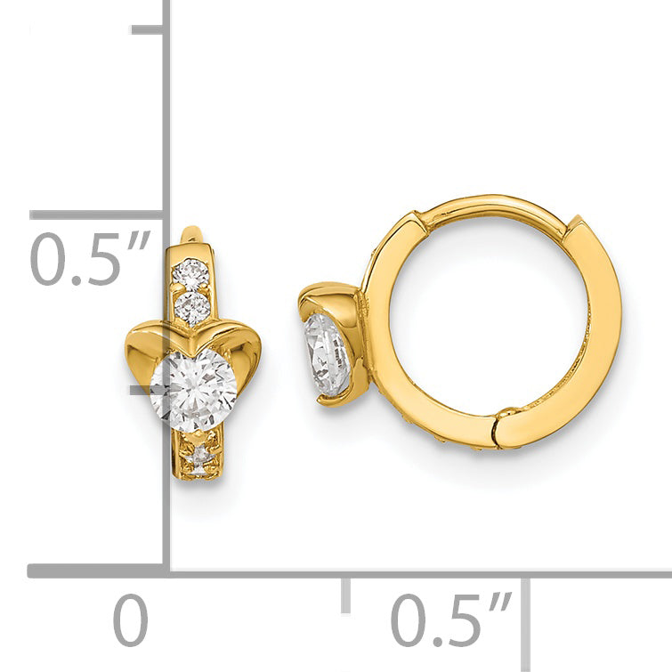 14K Gold Children's Heart Hoop Earrings with CZ Stones Nickel Free