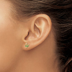 14K Gold CZ Children's Flower Earrings with Polished Finish, Nickel Free