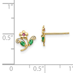 14K Gold CZ Children's Flower Earrings with Polished Finish, Nickel Free