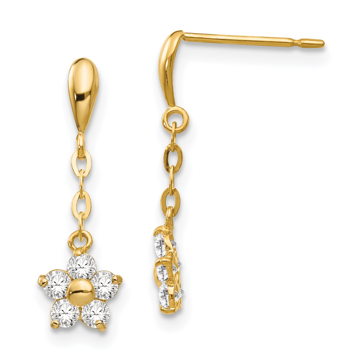 14k Madi K CZ Children's Flower Dangle Post Earrings Main image