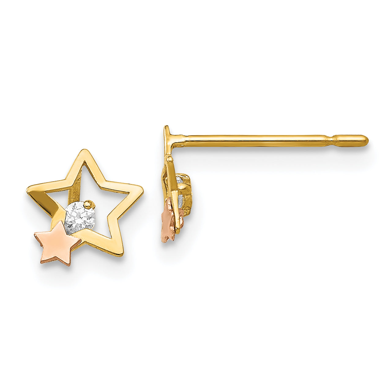 14k Yellow & Rose Gold Madi K CZ Children's Star Post Earrings Main image