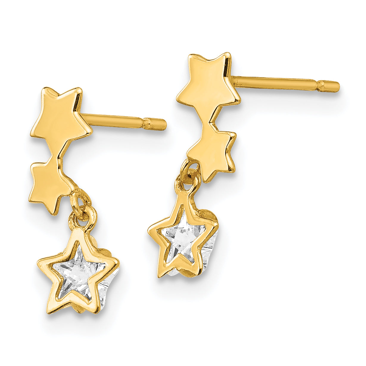 14K Gold CZ Star Dangle Earrings for Girls  Polished, Nickel-Free Secondary image