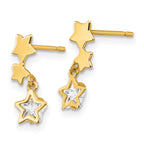 14K Gold CZ Star Dangle Earrings for Girls  Polished, Nickel-Free