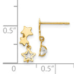 14K Gold CZ Star Dangle Earrings for Girls  Polished, Nickel-Free