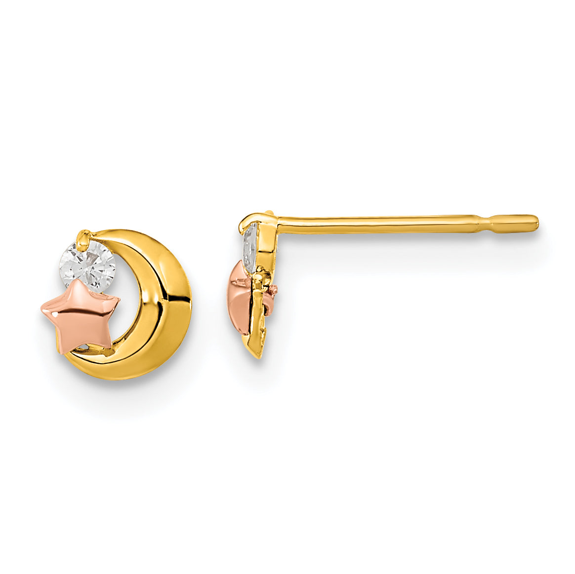 14k Yellow & Rose Gold Madi K CZ Moon and Star Post Earrings Main image