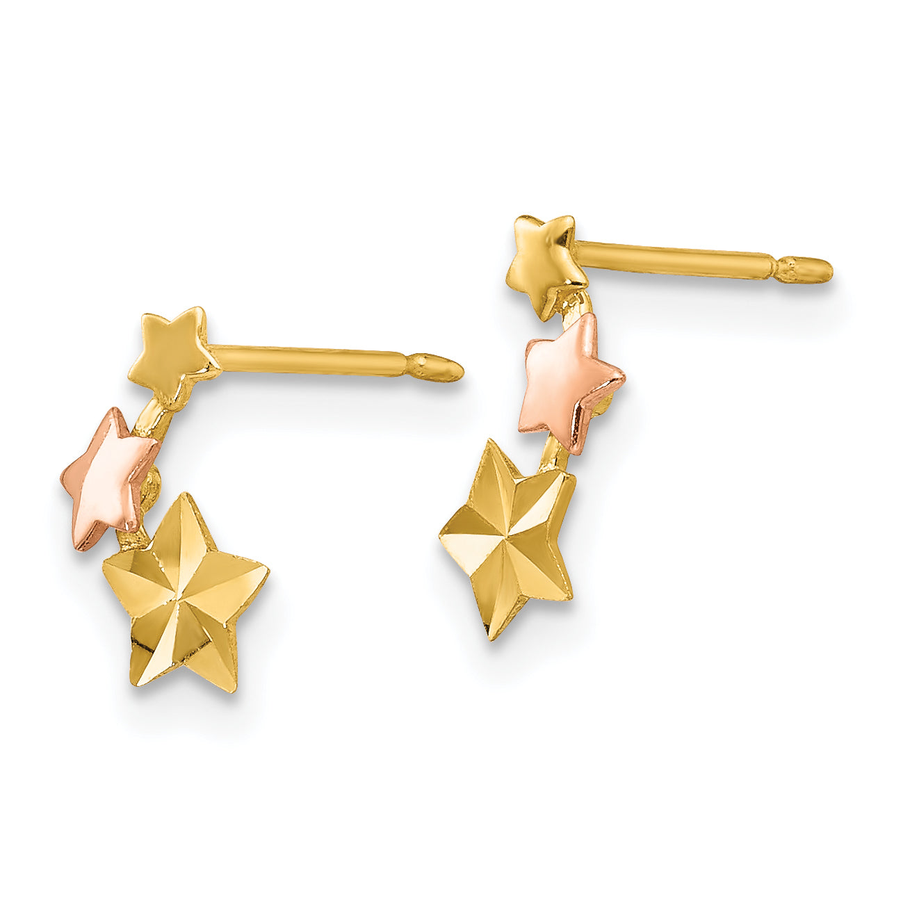 14K Yellow & Rose Gold Two-Tone Star Earrings for Girls  Polished Finish