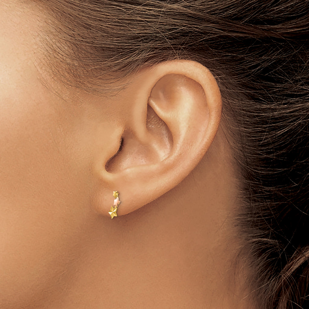 14K Yellow & Rose Gold Two-Tone Star Earrings for Girls  Polished Finish