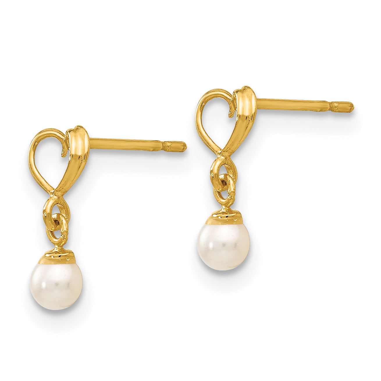 14K Gold Freshwater Cultured Pearl Heart Dangle Earrings  Polished, Nickel-Free
