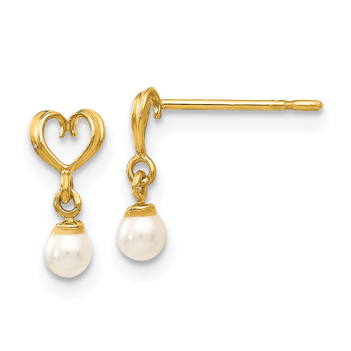 14k Madi K FW Cultured Pearl Heart Dangle Post Earrings