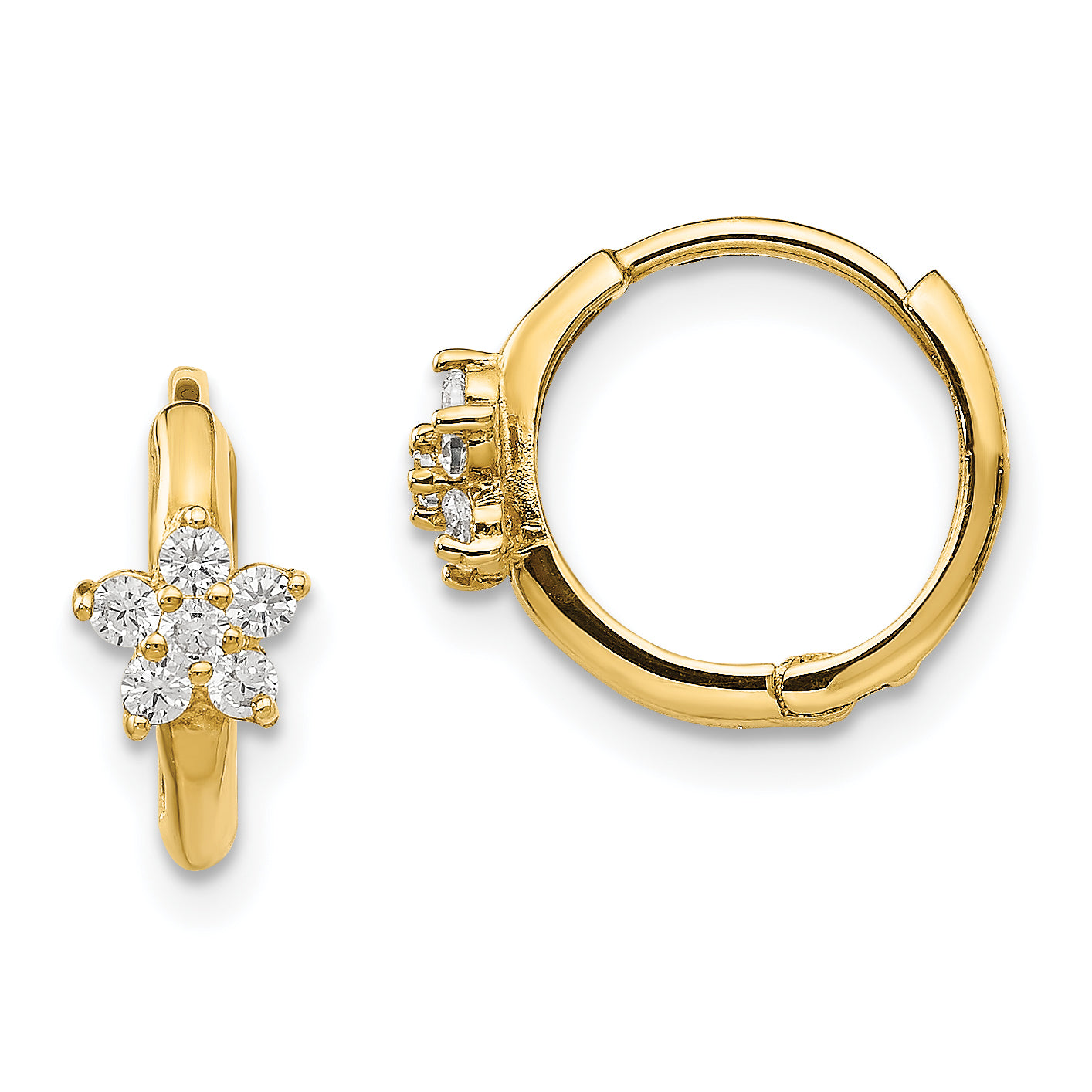 14k Madi K CZ Children's Flower Hinged Hoop Earrings Main image