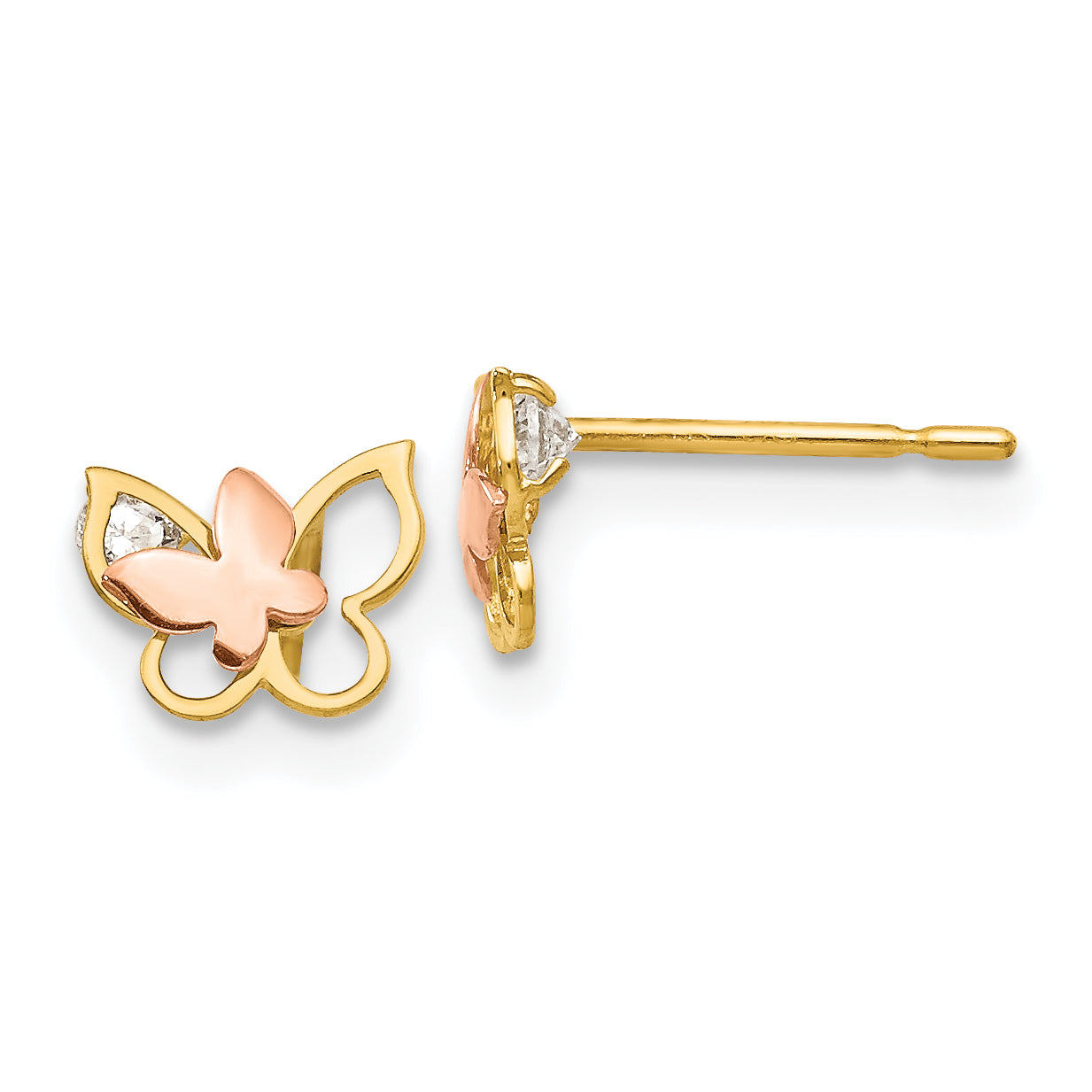 14k Yellow & Rose Gold Madi K CZ Children's Butterfly Post Earrings Main image