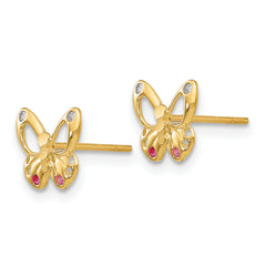 14K Gold CZ Butterfly Earrings for Girls Polished, Nickel-Free