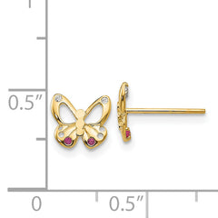 14K Gold CZ Butterfly Earrings for Girls Polished, Nickel-Free