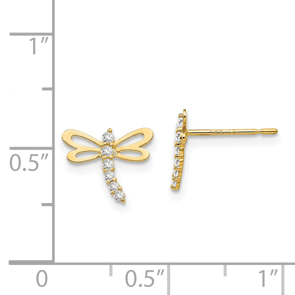 14K Gold Dragonfly Earrings with CZ Stones for Girls  Polished, Nickel-Free