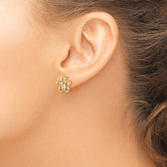 14K Gold Children's Flower Earrings with CZ, Polished & Nickel-Free