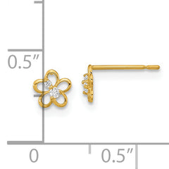 14K Gold Children's Flower Earrings with CZ, Polished & Nickel-Free