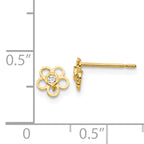 14K Gold Children's Flower Earrings with Cubic Zirconia  Polished, Nickel-Free.
