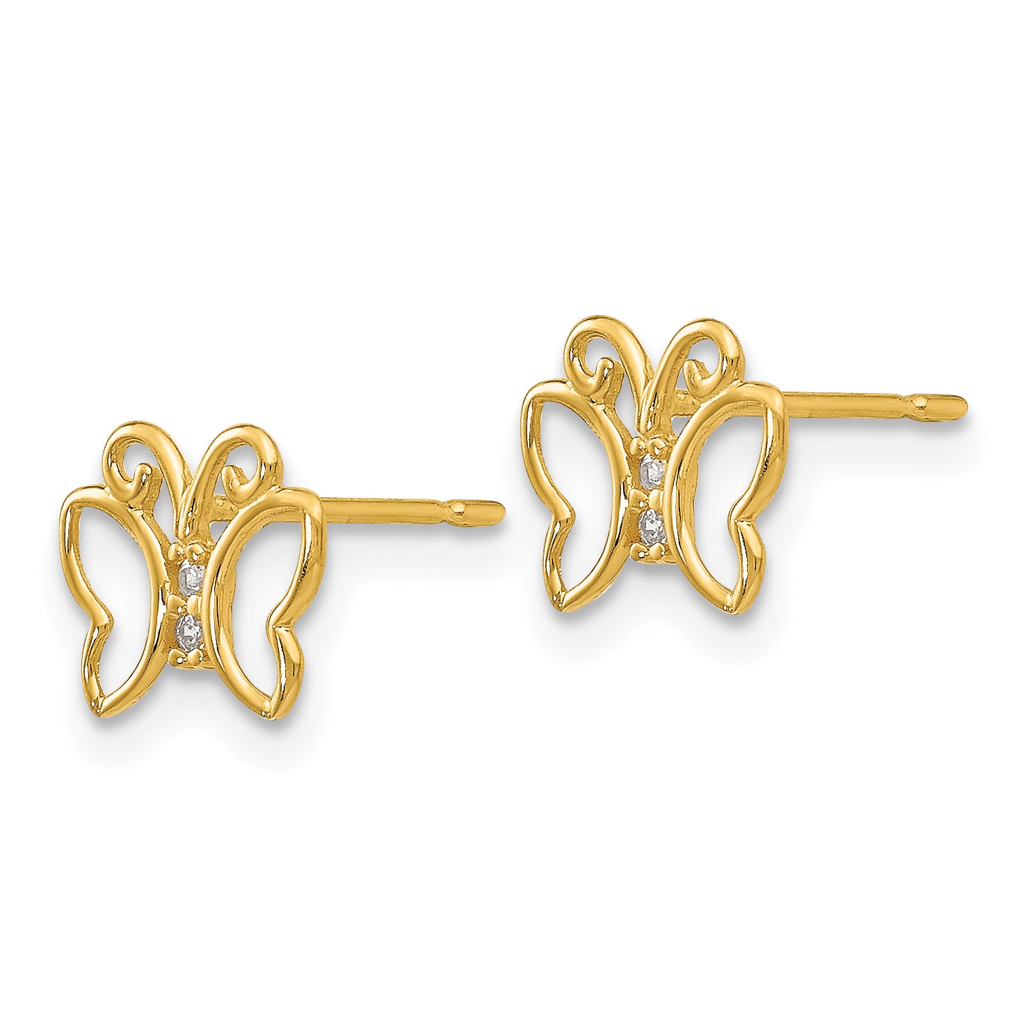 14K Gold Butterfly Earrings for Girls with CZ Stones and Polished Finish Secondary image