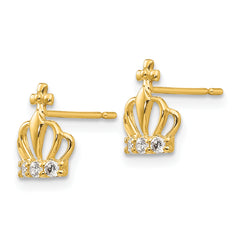 14K Gold Madi K Children's Crown Earrings with CZ Stones Polished Finish