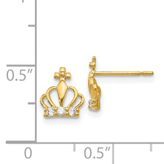 14K Gold Madi K Children's Crown Earrings with CZ Stones Polished Finish