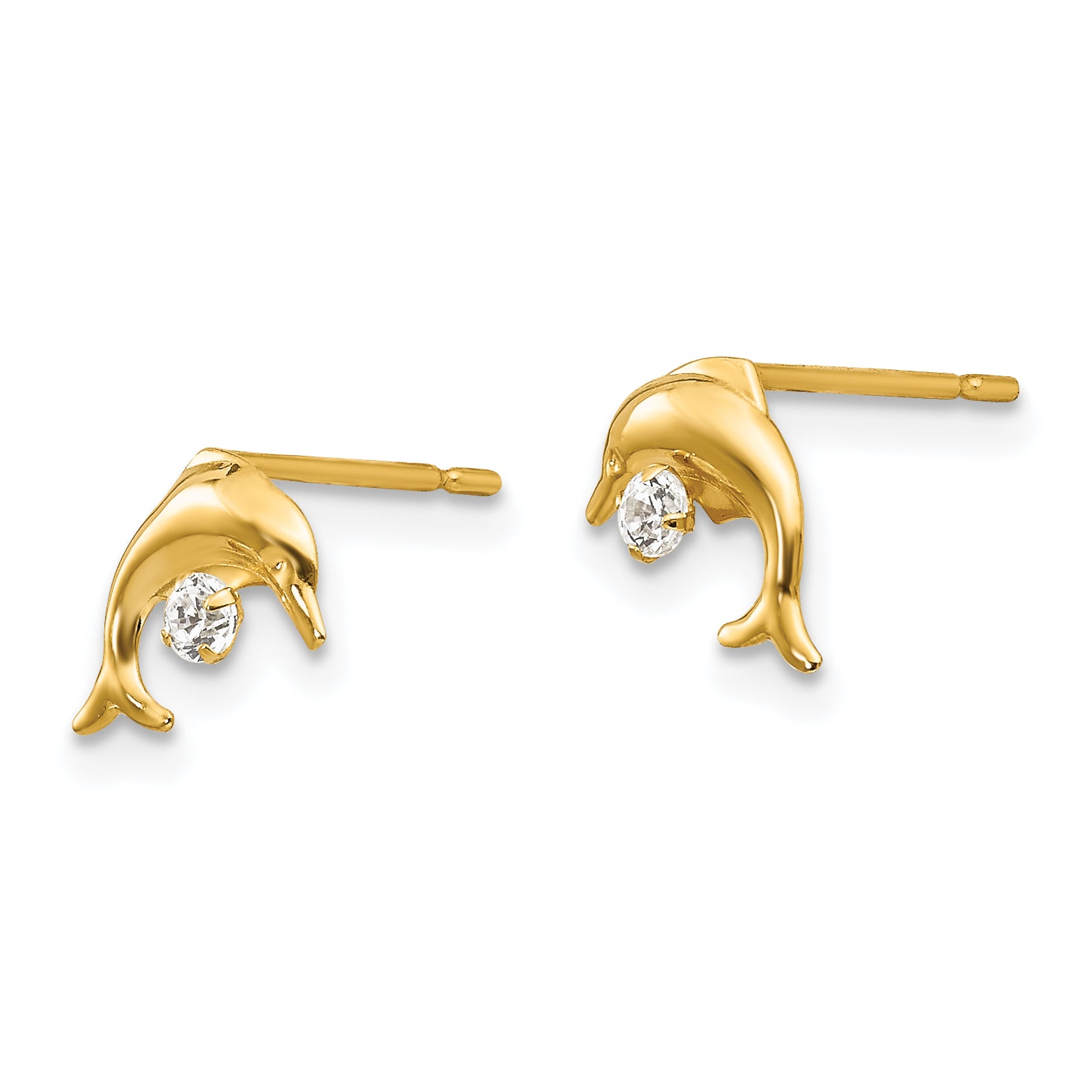 14K Gold Dolphin CZ Children's Earrings  Polished, Nickel-Free, Push Back Secondary image