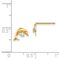 14K Gold Dolphin CZ Children's Earrings  Polished, Nickel-Free, Push Back