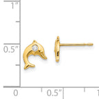 14K Gold CZ Dolphin Post Earrings for Girls Polished, Nickel-Free