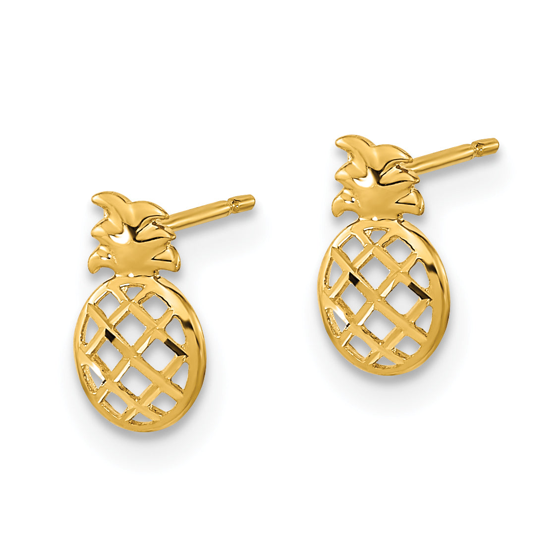 14K Gold Children's Pineapple Earrings with Polished Finish Nickel-Free Secondary image