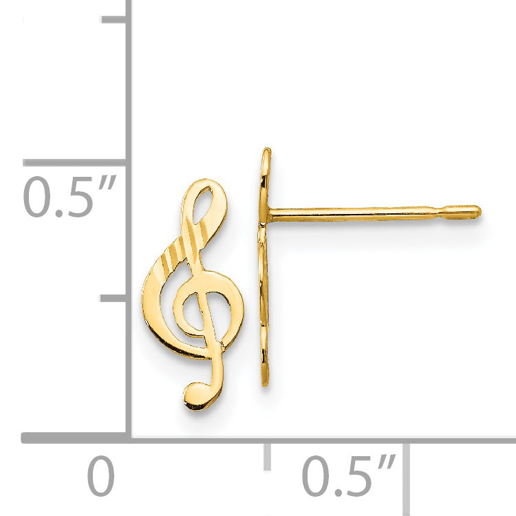 14K Gold Music Note Earrings for Girls, Polished Nickel-Free Design