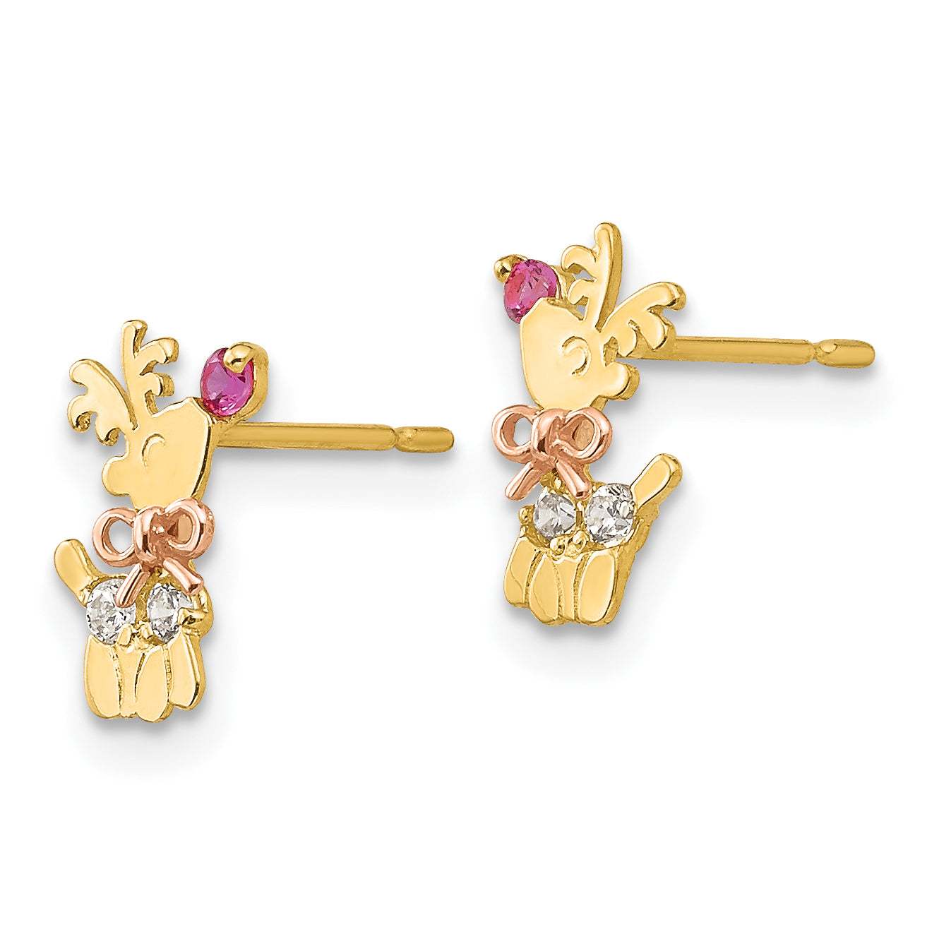 14k Yellow & Rose Gold Madi K CZ Children's Reindeer Post Earrings