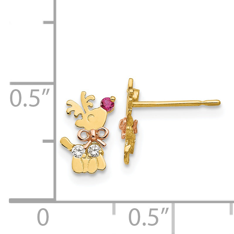 14k Yellow & Rose Gold Madi K CZ Children's Reindeer Post Earrings