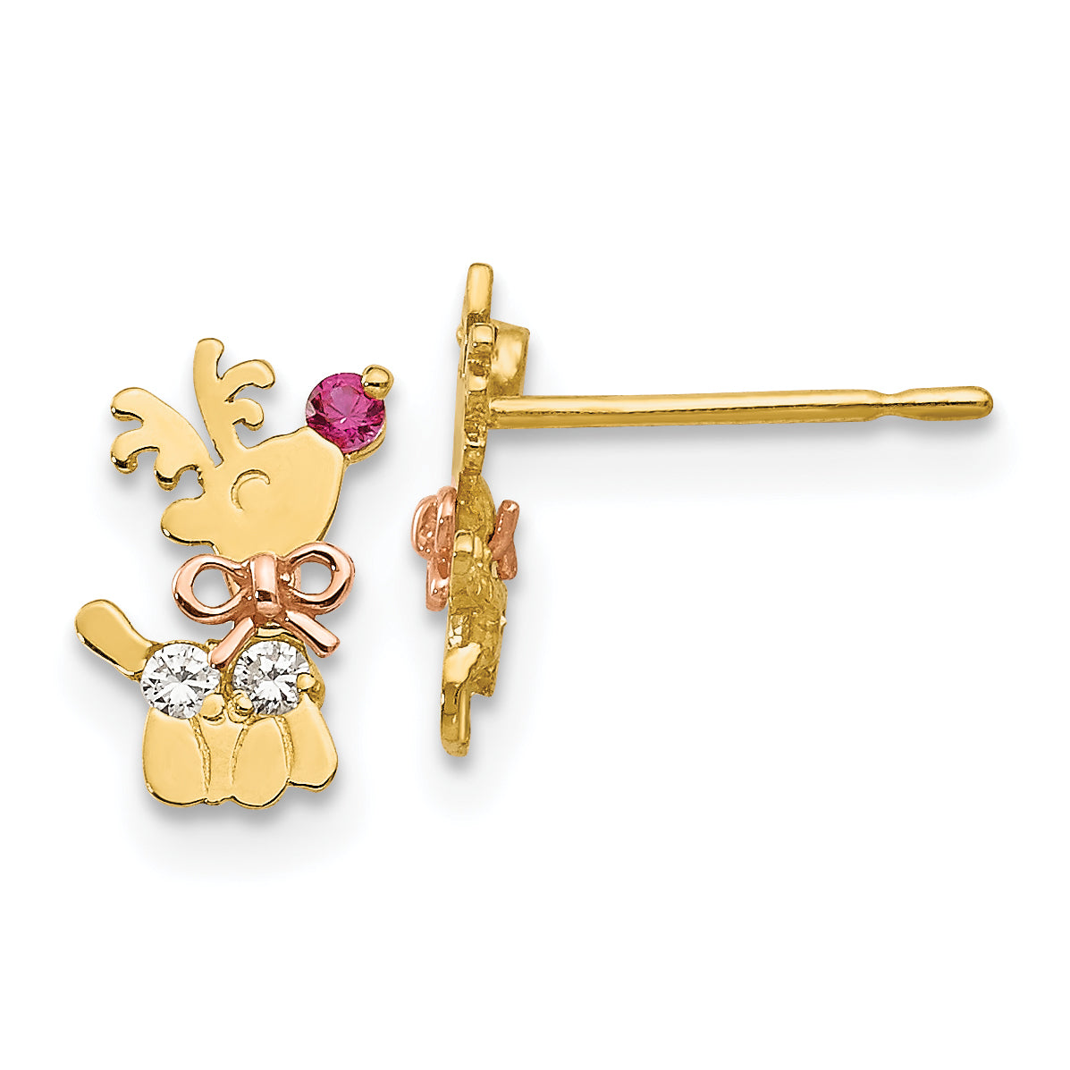 14k Yellow & Rose Gold Madi K CZ Children's Reindeer Post Earrings
