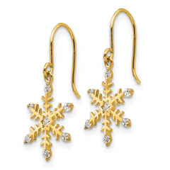 14K Gold CZ Snowflake Dangle Earrings for Girls  Polished, Nickel Free