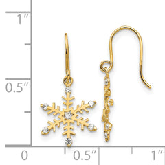 14K Gold CZ Snowflake Dangle Earrings for Girls  Polished, Nickel Free