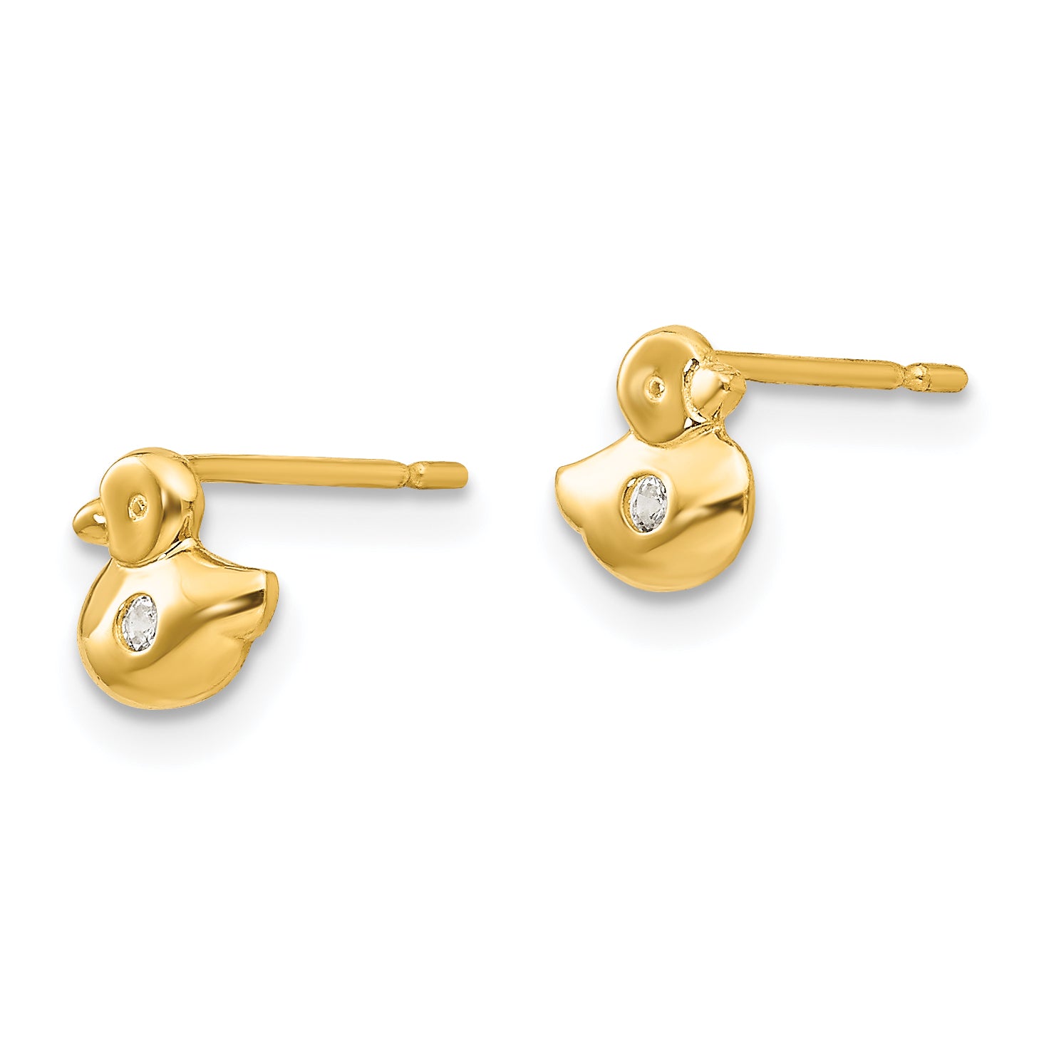 14K Gold CZ Children's Duck Post Earrings Polished, Nickel-Free