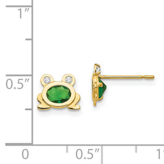 14K Gold CZ Frog Earrings for Girls  Polished, Nickel-Free, Post Back