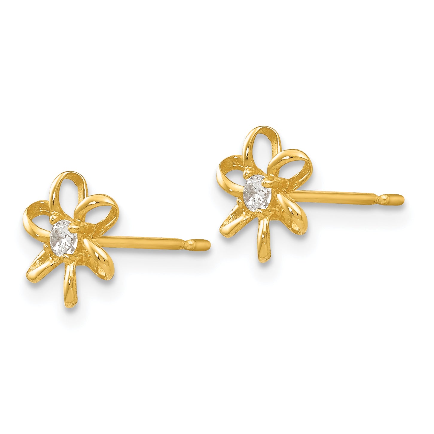 14K Gold CZ Flower Earrings for Girls  Polished, Nickel-Free, Perfect Gift Secondary image