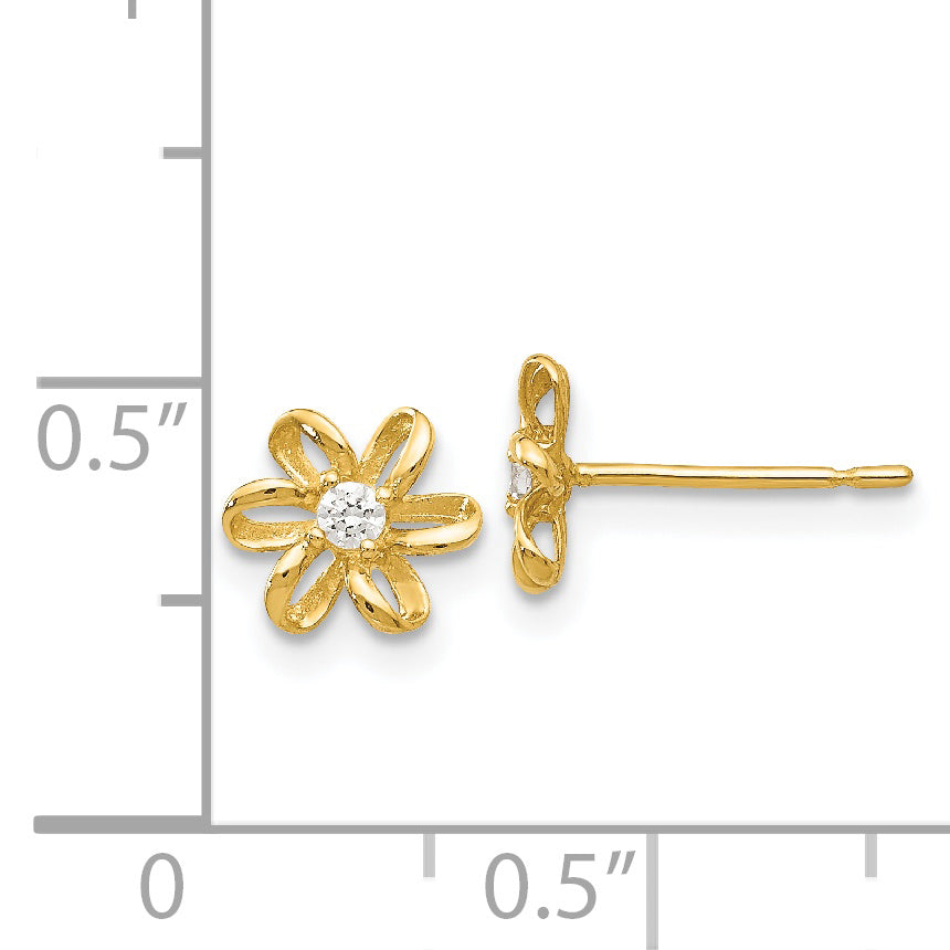 14K Gold CZ Flower Earrings for Girls  Polished, Nickel-Free, Perfect Gift