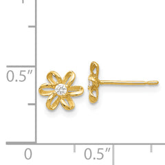 14K Gold CZ Flower Earrings for Girls  Polished, Nickel-Free, Perfect Gift