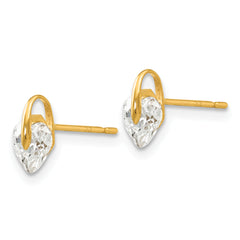 14K Gold Children's Heart Earrings with CZ Stones Polished & Nickel-Free
