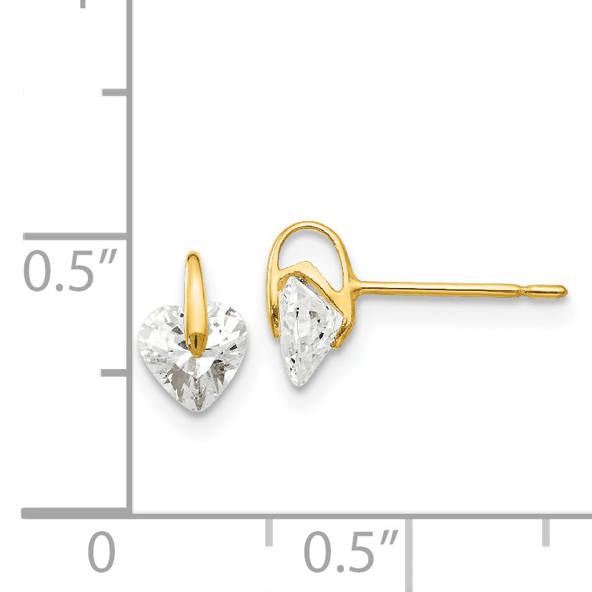 14K Gold Children's Heart Earrings with CZ Stones Polished & Nickel-Free