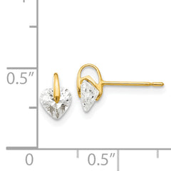 14K Gold Children's Heart Earrings with CZ Stones Polished & Nickel-Free
