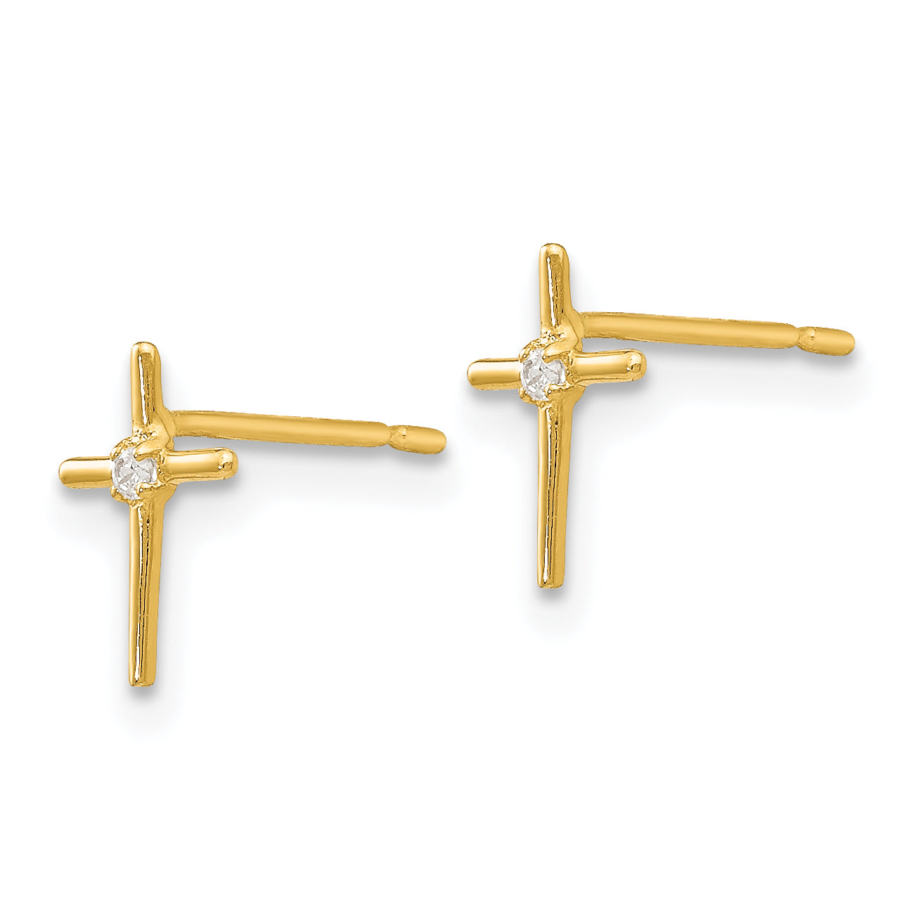 14K Gold CZ Children's Cross Earrings with Polished Finish Secondary image