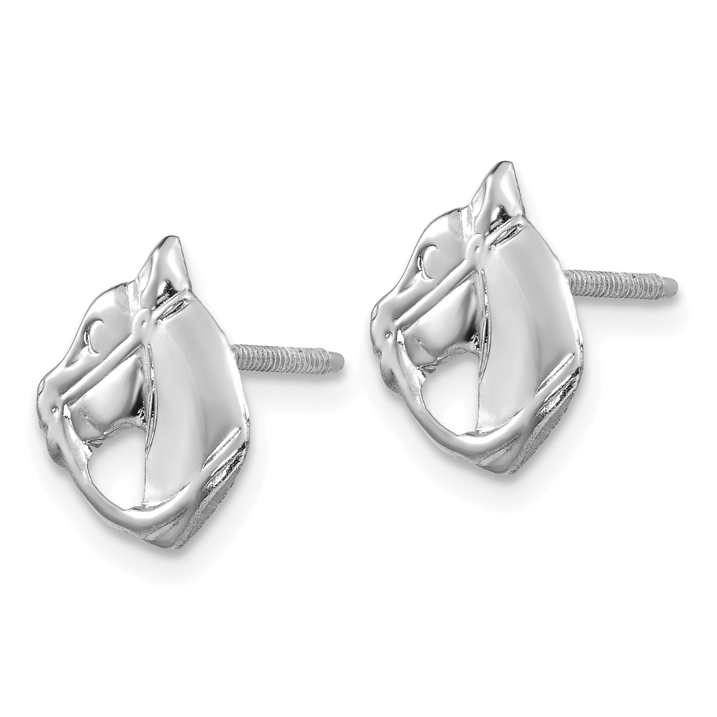 14K White Gold Horse Post Earrings with Polished Finish and Screwback Secondary image